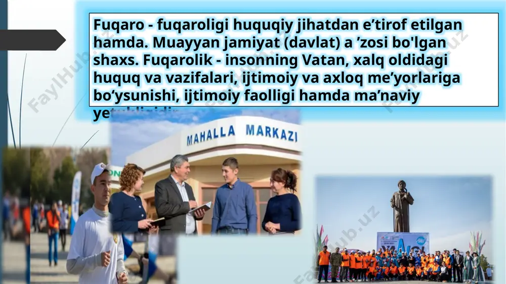 shtimvchi 138 ta milliy-madaiy markazlar faoliyat yuritayotgani to‘g‘risida ma’lumotlar berib, ular tomonidan uyushtirilayotgan tadbirlarga о‘quvchilami faoi jalb etish ham ijobiy natijalami beradi. huquqiy ta’lim-tarbiya uzluksiz jarayon bo'lib, yoshlikdan boshlab berib borilishi lozim. bolalar oilada, maktabgacha ta’lim muassasalaridayoq xulq-atvor qoidalaridan xabardor bo‘lishi, ma’naviy va ba’zi huquqiy normalar to‘g‘risida boshlangich tushunchalar olishi, kelgusida bu bilimlar kengaytirilishi va chuqurlashtirilishi aniq ifodalangan huquqiy xususiyat kasb etishi zarur. shuning uchun 2000-yildan boshlab 0 ‘zbekiston respublikasida maktabgacha ta’lim muassasalari va umumiy o‘rta ta’lim maktablaridan boshlab, barcha ta’lim turlarida bosqichmabosqich huquq saboqlari, huquqiy bilim va tarbiya berib borilishi yolga qo‘yildi. huquqiy tarbiya shaxs tomonidan o'zlashtirilgan nazariy-huquqiy bilimlar negizida huquqiy faoliyatni tashkil etish borasidagi ko'nikma va malakalami hosil qilish, unda ijobiy mazmundagi huquqiy sifatlami qaror toptirish va huquqiy madaniyatni shakllantirishga yo'naltirilgan pedagogik jarayon hisoblanadi. shaxs huquqiy madaniyatini shakllantirish huquqiy ta’lim va tarbiya jarayoning muhim bosqichidir. huquqiy tarbiyani tashkil etish jarayonida quyidagi vazifalar hal etiladi: - o'quvchilarga huquqiy me’yorlar, …