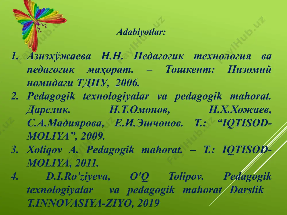 opshiriqlarning so‘zsiz bajarilishi uchun o‘quvchi rag‘batlantiriladi. nomaqbul xatti - harakat, tartibbuzarlik, o‘z burchini bajarmaslik jazolash orqali bartaraf etiladi. ushbu usul axloqiy ta’sir ko‘rsatishni ta’minlaydi, uni qo‘llash jarayonida o‘qituvchidan nihoyatda ehtiyotkorlik, sezgirlik va hushyorlik talab etiladi. rag‘batlantirish va jazolash 13 tarbiyaviy ta’sir ko‘rsatishning eng muhim usuli bo‘lib, o‘quvchilarning ijtimoiy foydali faoliyatini bajarilish natijalariga qarab muntazam rag‘batlantirib borishda namoyon bo‘ladi. jamoaning tarbiyaviy vazifalarini ma’lum bir yo‘nalishda amalga oshirilishini ta’minlaydi, o‘quvchilarning birbirlariga do‘stona munosabatini shakllantiradi. jamoatchilik fikri muloqotning ijtimoiy - psixologik nazariyasi va pedagogik tajribalarini o‘rganish pedagogik ta’sir etishda ikki metod: ishontirish va uqtirishdan keng foydalanish lozimligini ko’rsatadi. ishontirish - o‘quvchilarga xatti-harakatlarning to‘g`riligi va zarurligini, shuningdek, ayrim xulq-atvorlarning noto‘g`riligini tushuntirish va isbotlashdir. ishontirish jarayonida o‘quvchilarda yangi bilim, ko‘nikma, malaka hamda axloqiy sifatlar shakllantiriladi. bular esa o‘quvchilar va ularning atrofidagilar uchun me’yor (mezon) bo‘lib xizmat qiladi. o‘qituvchining har qanday tarbiyaviy ta’sir ko‘rsatishi, oqibat natijada o‘quvchi ruhiyatiga har tomonlama ta’sir ko‘rsatishga, ya’ni o‘quvchilarda ijobiy hissiyotlarni: …