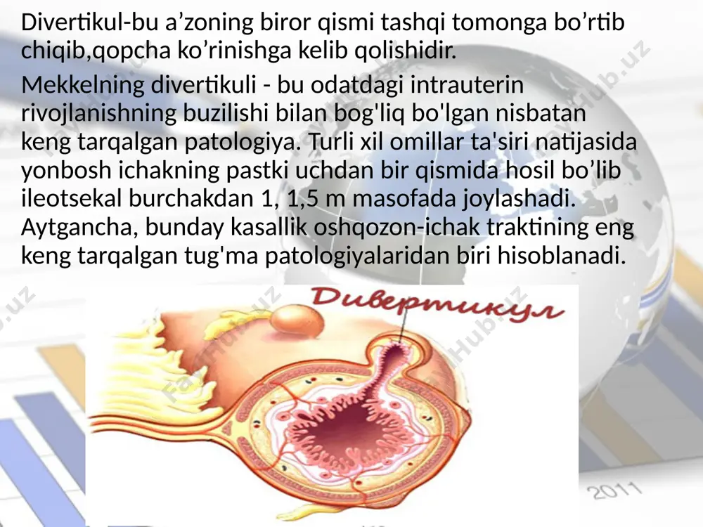hi, undan keyin ichakdan qon ketishi. qon ketish kasallikning asoratlaridan biridir. eng ko'p uchraydigan asoratlardan biri bu ichakdan qon ketishdir. aytgancha, statistika shuni ko'rsatadiki, bunday holatlar asosan erkaklar va ikki yoshgacha bo'lgan bolalarda kuzatiladi. yuqorida ta'kidlab o'tilganidek, qon ketishining ko'rinishi divertikulning o'ziga xos tuzilishi bilan bog'liq bo'lib, unda oshqozon shilliq qavatining hujayralari chiqaradigan xlorid kislotasi bo'lishi mumkin. o'z navbatida, bu tajovuzkor tarkibiy qism ichak devorlarini buzadi, bu esa yara paydo bo'lishiga olib keladi. shuni ta'kidlash kerakki, qon ketishi har xil bo'lishi mumkin. masalan, qorin bo'shlig'i devorining sezgirligi oshishi va axlatda qip qizil qon mavjudligi faol qon ketishini anglatadi. ba'zi hollarda qon yo'qotish kamroq miqdorda,ammo doimiy bo'lishi mumkin. bunday bemorlar oxir oqibat anemiya va boshqa kasalliklarni rivojlantiradilar. eng og'ir holatlarda to'satdan katta qon yo'qotish shok holatiga olib keladi. divertikuldan qon ketishi mekkelning divertikul belgilari odatda hayotning 1-yoki 2-yilida (o'rtacha 2,5 yil) paydo bo'ladi, ammo dastlabki alomatlar birinchi o'n yillikda paydo bo'lishi …