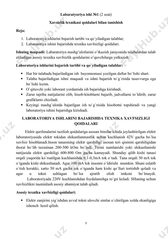 at savollari 1. laboratoriya ishlarini amaliy bajarish tartibi qanday? 2. laboratoriya ishlarini bajarishda qanday texnika xavfsizlik qoidalari mavjud? 3. ishni bajarishda nimalarga e’tibor qaratish lozim. 4. birinchi tibbiy yordam ko’rsatish qanday amalga oshiriladi labaratoriya ishi №2 (2 soat) bir fazali elektr energiya hisoblagichlari montaji sxemalarini yeg’ish. reja: 1. bir fazali elektr hisoblagich turlari, funksiyalari va ulanish sxemalarini o’rganish; 2. elektr hisoblagich ko’rsatkichlari orqali elektr yuklamaning quvvatini aniqlash. ishning maqsadi: bir fazali elektr hisoblagichlarini tuzilishi, turlari, ishlash prinsipi va ulanish sxemalarini o’rganish. mavzuni o’zlashtirish natijasida talaba tomonidan olinadigan bilim va ko’nikmalar: · elektr energiyasini hisobga olishning asosiy tamoillari; · elektr energiyasini hisobga olish sxemalari; · elektr energiyasini hisobga olish qurilmasi va ishlash prinsipi; · elektr energiyasini hisobga olish qurilmalarini ishlatishning asosiy masalalari; · elektr sifati ko'rsatkichlari; · enxatning strukturaviy sxemalari va asosiy tarkibiy qismlari; · elektr energiyasining texnik bo'lmagan yo'qotishlarini kamaytirish choralari; · energiya resurslarini hisobga olish sohasidagi asosiy normativ-huquqiy hujjatlar. …