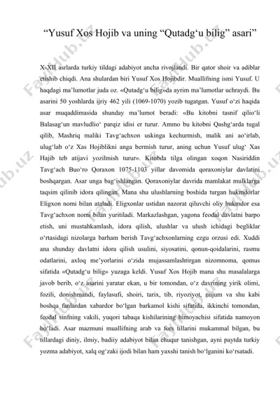 “yusuf xos hojib va uning “qutadg‘u bilig” asari”  — DOC