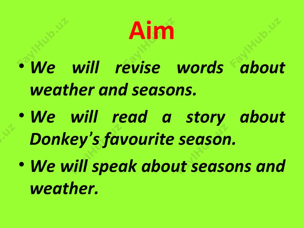 will play snowballs and toboggan.” winter comes. but the donkey is sad again… speaking contest what season is it? what’s the weather like in this season? what can you do in this season? do you like it or not? homework tb ex.20, 21, 22, p.12