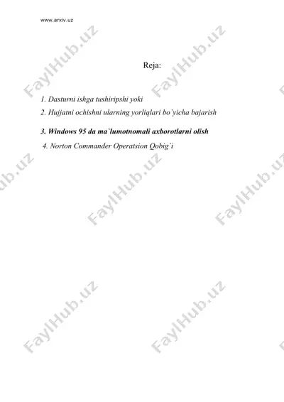 windows 95 da ishlash texnologiyasi — DOC