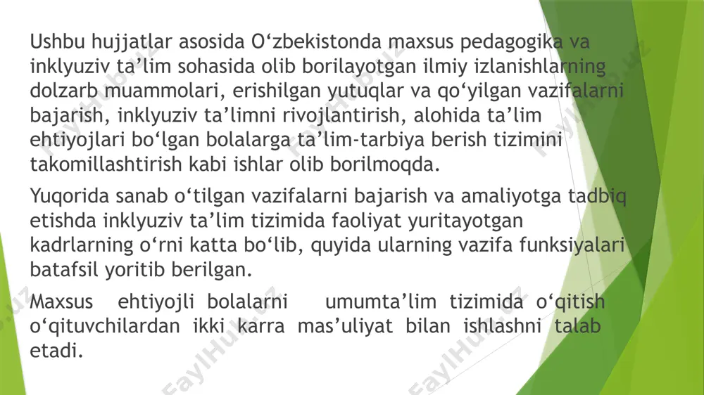 bolalar bilan korreksion-logopedik ishlarni olib borish uchun perspektiv ish rejasini tuzish (individual ish reja). • alohida yordamga muhtoj bolalar uchun nutq kamchiliklarini korreksiyalash va bartaraf etishga qaratilgan usul va yo‘llarini aniqlash. • bolalarning psixofiziologik xususiyatlaridan kelib chiqqan xolda ularni guruxlarga saralash. • nutq kamchiliklarini bartaraf etish bo‘yicha individual va guruxli mashg‘ulotlarni o‘tkazish. • alohida yordamga muhtoj bolalar umumta’lim maktabalarida o‘qitishga doir moslashtirilgan o‘quv dasturlari, metodik yo‘riqnomalarni ishlab chiqishda ishtirok etish. • o‘quv materiallarini o‘zlashtirishga qaratilgan turli xil metod va vositalarni aniqlash va tayyorlash. • umumta’lim maktab dasturini o‘zlashtirishda alohida yordamga muhtoj bolalar nutqiy rivojlanish dinamikasini o‘rganib borish. • alohida yordamga muhtoj bolalarning ota-onasi, psixolog va pedagoglar bilan doimo muloqatda bo‘lish. • o‘qituvchi va tyutor o‘qituvchi bilan birgalikda dars jarayonida, sinfda bolalar bilan o‘zaro muloqat davomida bolaning nutqiy rivojlanishini nazorat qilib borish. • bolalarda nutqning ontogenezda rivojlanishi bo‘yicha maslahatlar olib borish, bolalarda og‘zaki nutq kamchiliklarini keltirib chiqaruvchi omillar, og‘zaki va yozma …