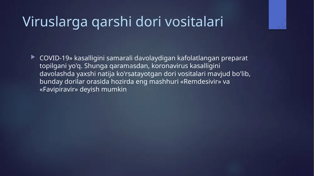 ishi mumkin. o’sma kasalliklariga tasnif asosiy qo’llaniladi: o'simlik moddalari fermentlar gormonal moddalar alkillovchi moddalar . o’sma kasalliklariga qarshi dori vositalari ta'sir mexanizmi alkillovchi moddalar hujayralarning oqsil molekulalarini nuklein markazlari bilan bog'lanib ularni alkillaydi, dnk hosil bo'lishini izdan chiqaradi, shu tufayli hujayralarning asosiy faoliyati - mitotik bolinishi falajlanadi, hujayra halokatga uchraydi. . o’sma kasalliklariga qarshi dori vositalari hozirgi vaqtda klinik amaliyotda o'smaga qarshi ko'plab dorilar mavjud.masalan,oksaliplatin, ftorurasil va irinotekan oshqozon-ichak o'smalari uchun ishlatilishi mumkin.oshqozon saratoni bilan og'rigan bemorlarni dori vositalari bilan davolash mumkinsisplatin va paklitaksel.umuman olganda, turli xil saraton kasalliklari turli dorilarni tanlaydi.bundan tashqari, saraton kasalligini molekulyar maqsadli dorilar, masalan, erlotinib, osimertinib, setuksimab va boshqa dorilar bilan davolash mumkin. . o’sma kasalliklariga qarshi dori vositalari salbiy ta'sirlari leykotsitlarni trombotsitlarni keskin kamaytiradi ko'ngil aynish qusish ich ketish erkaklarda jinsiy ojizlik amenoreya (ayollarda hayz to'xtashi) soch to'kilishi tamoksifen sitrat tamoksifen steroid bo'lmagan antiestrogen preparatidir. uning tuzilishi estrogenga o'xshaydi va z-tipi va e-tipi ikkita …