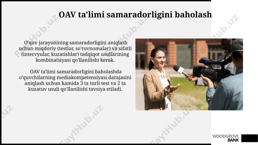 vodxonligi darajasini oshirish uchun, 5-sinfdan boshlab kamida 2 yil davomida haftasiga 1 soatdan oav ta'limi fanini o'qitish tavsiya etiladi. bolalar va o'smirlar uchun oav ta'limi, ularning 7-18 yosh oralig'ida axborotni tanqidiy tahlil qilish ko'nikmalarini rivojlantirishga qaratilgan bo'lib, kamida 30% darslar amaliy mashg'ulotlarga bag'ishlanadi. woodgrove bank oav ta'limining turli shakllari oav ta'limi 3 asosiy yo'nalishda: interaktiv darslar (masalan, onlayn o'yinlar orqali 20% ga bilim o'zlashtirishni oshirish), an'anaviy ma'ruza va muhokamalar (50% ga samaradorlik), hamda mustaqil o'rganish (30% ga shaxsiy rivojlanish). oav ta'limining samaradorligini oshirish uchun 4 ta asosiy omil: ta'lim materiallarining sifatliligi, o'qituvchining malakasi, o'quvchilarning faolligi va zamonaviy texnologiyalarning qo'llanilishi. woodgrove bank oavning ta'sir kuchini tushunish oav xabarlarining 70% dan ortig'i emotsional ta'sirga asoslangan bo'lib, bu esa ularning auditoriyaga ta'sirini kuchaytiradi va ma'lumotlarni tanqidiy tahlil qilish qobiliyatini pasaytirishi mumkin. oavning siyosiy jarayonlarga ta'siri, 2023 yilgi so'rovnomalarga ko'ra, saylovchilarning 45% qarorlariga bevosita ta'sir ko'rsatganligi aniqlangan, bu esa media savodxonligini oshirish zarurligini ko'rsatadi. …