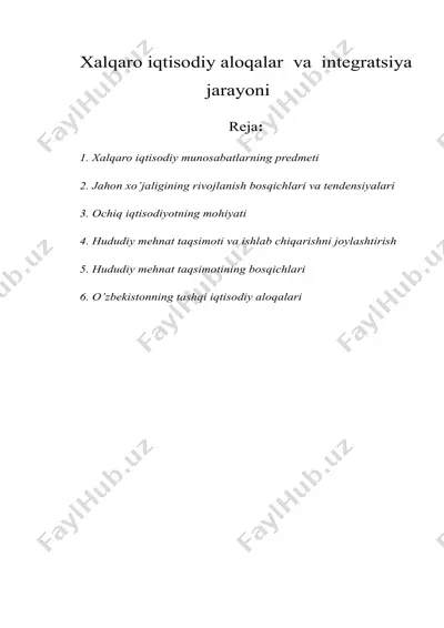 xalqaro iqtisodiy aloqalar va integratsiya jarayoni — DOC