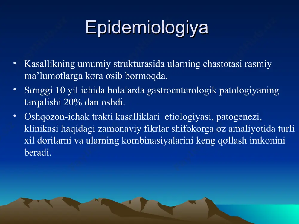 pardasi bilan ơralmagan qolgan qismlari, masalan og’iz bơshlig’i, halqum, qizilơngachning bơyin va kơkrak qismlari hamda tơg’ri ichakning pastki qismi tolali biriktiruvchi tơqimalardan tashkil topgan yupqa parda bilan qoplangan bơladi. ovqat hazm qilish tizimi og’iz bơshlig’i, sơlak bezlari halqum, qizilơngach, oshqozon, ingichka ichak, yơg’on ichak, jigar og’iz bơshlig’i (cavum oris) joylashadi: - tishlar, - til, - katta va kichik sơlak bezlari yơlari ochiladi 2 bơlinadi: - og’izning kirish qismi - xususiy og’iz bơshlig’i og’iz bơshlig’i (cavum oris) og’iz bơshlig’i ovqat hazm qilish kanalining boshlang’ich qismidir. u yuqori tomondan qattiq va yumshoq tanglay bilan, pastdan og’iz, yon tomonlardan lunjlar bilan, oldi va tashqi tomondan milk va tishlar bilan chegaralangan. og’izning oldingi teshigi (og’iz yorig’i) lablar bilan yopilib turadi. og’iz bơshlig’i shilliq parda bilan qoplangan bơlib, unda ham og’iz dahlizining shilimshiq pardasidagi kabi joylashishiga qarab nomlangan kơpgina lunj, lab va tanglay shilliq bezlari bor. og’iz bơshlig’i til va til osti bezlari bilan tơlib …