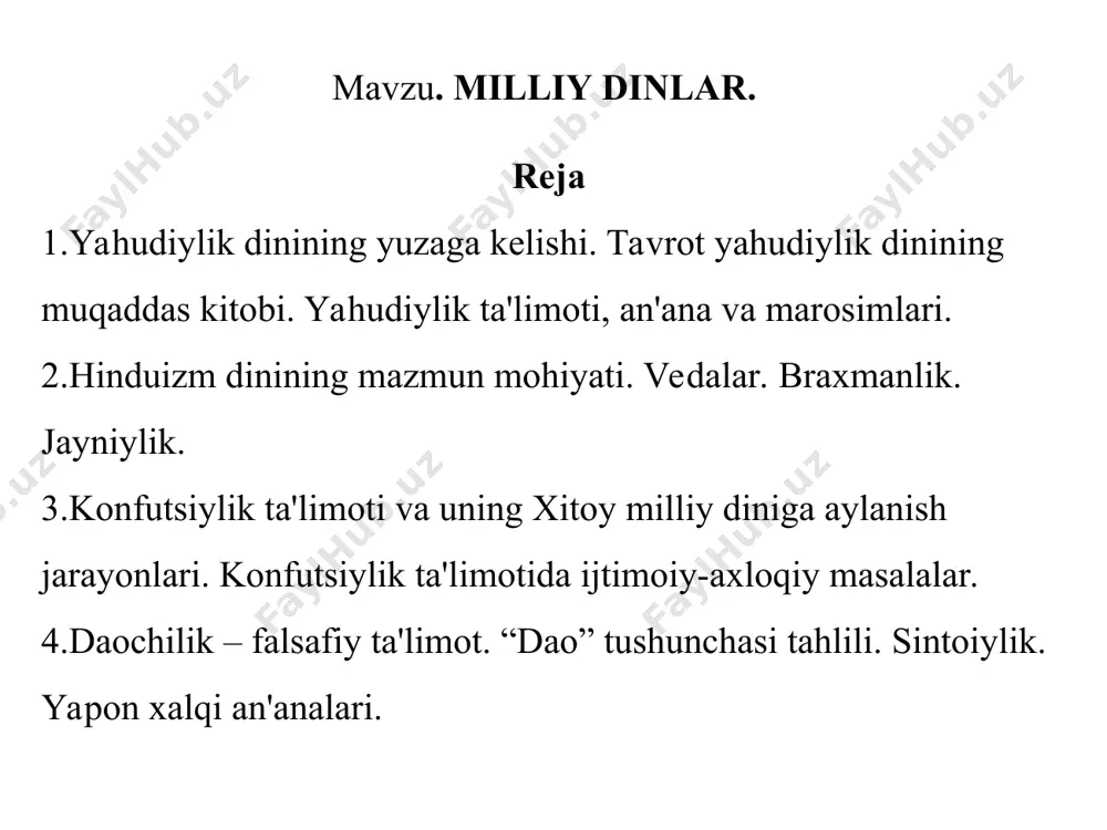 elib chiqqan. totemizm ibtidoiy g’oyat sodda diniy e’tiqodning bir turi bo’lib, qadimgi zamondagi urug’-qabila a’zolarining muayyan bir hayvon, o’simlik bilan g’ayritabiiy aloqasi, yaqinligi, qon-qarindoshligi bo’lgan deb, bu hayvon va o’simliklarni muqaddaslashtirishdan iboratdir. ajdodi-totem totemizm totemizm e’tiqodlari tub avstriyaliklarda keng saqlanganligini ularning urug’lari nomlaridan payqash mumkin. ular urug’larni konkret hayvoilar (kengru, oq ho’kiz, qora ho’kiz kabi yoki ayrim o’simliklar) nomi bilan ataganlar. totemizm elementlarini hozirgi dinlarda ham ko’rish mumkin. masalan, hinduizm dinida fil, sigir, maymun, ilonlar kabilar mukaddas hayvonlar hisoblangan. o’zbeklarda qaldirg’och, musicha, laylak, ko’k qarg’ani muqaddas qushlar deb e’zozlash ham totemizm ko’rinishlaridan biridir markaziy osiyo xalqlarida, shu jumladan o’zbeklarda muchalga qarab vaqt hisobini chiqarish totem e’tiqodi bilan bog’liqdir . (lotincha - animus - jon, ruh demakdir) qadimgi zamon dinlaridan biri, kishi ruhining mavjudligiga ishonishdan iborat. animizm tabiatdagi buyumlarni ilohiylashtiradi, har bir jismda ruh bor, tanadan tashqarida ham jon bor, deb hisoblanadi. animizm - animizm har bir kishida uning tiriklik hayoti …