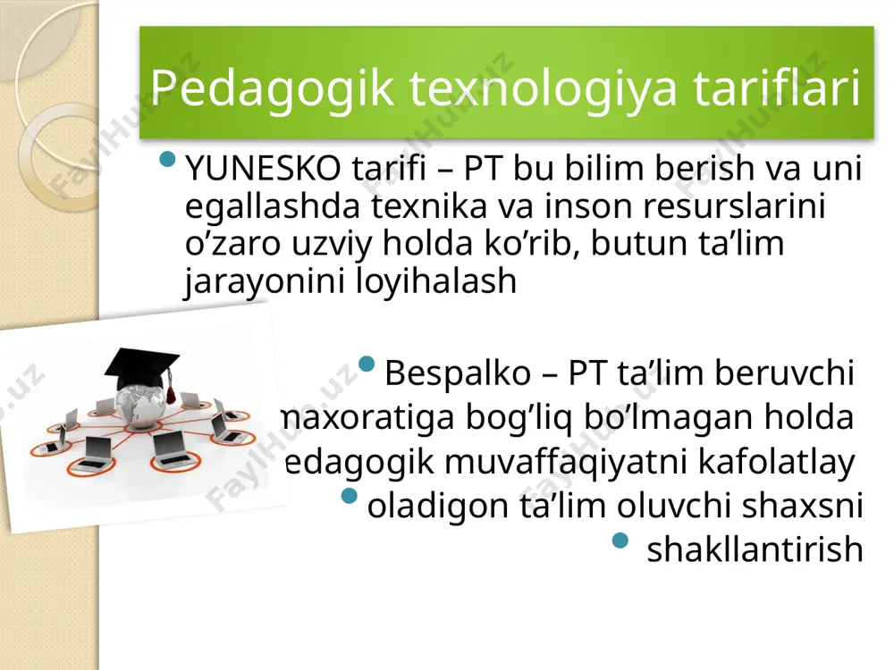 sa - yangilikni qo’llashga tayyorligi; - pedagogik yangiliklarni qabul qilishi; - novatorlik darajasi; - kommunikativ qobiliyatning rivojlanganligi; - ijodkorligi. pedagogning innovatsion faoliyati quyidagilar bilan belgilanadi ishlab chiqarishda malakasi uncha yuqori bo’lmagan oddiy ishchi tayyor texnologiya orqali sifatli maxsulot ishlab chiqarganidek, oddiy o’qituvchi ham pt ni qo’llab ajjoyib natijalarga erishishi mumkin. qo’rqmaslik kuzatuvchanlik tajriba yosh pedagoglarga 3 maslahat image2.jpeg image3.jpeg image4.jpeg image5.jpeg image6.jpeg image7.jpeg image8.jpeg image9.jpeg image10.jpeg image11.jpeg image12.jpeg image13.jpeg image14.jpeg image15.jpeg image16.jpeg image17.jpeg image18.jpeg image19.png