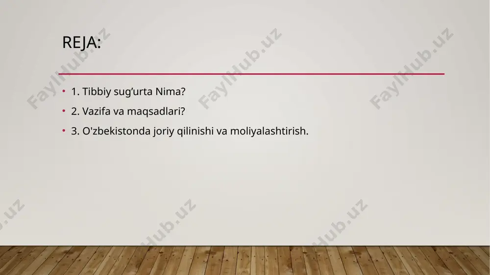 xizmatlar ro‘yxatini shakllantirish; 4. shifokorlar fuqarolarni davolashda o‘rnatilgan klinik protokollar va standartlarga bir xilda amal qilish; 5. majburiy tibbiy sug‘urta joriy etiladigan aholi qatlamlari va ular to‘laydigan pul miqdorini aniq o‘rnatishi, shu jumladan imtiyozli aholi qatlamlarini belgilash; 6. tibbiyot muassasalari va tibbiy sug‘urta bozori boshqa ishtirokchilarining elektron hujjat almashinuvini joriy etish; 7. fuqarolarga majburiy tibbiy sug‘urtaning afzalliklari bo‘yicha to‘g‘ri tushuntirish ishlari olib borish. o'zbekistonda tibbiy sug’urta sog‘liqni saqlash vazirligi majburiy tibbiy sug‘urtani joriy qilish bo‘limi boshlig‘i abzalxo‘ja abduqodirov ushbu masala yuzasidan axborot berdi: «majburiy tibbiy sug‘urtani joriy etish bo‘yicha 2019 yilgi davlat dasturining 160-bandida aniq vazifalar belgilangan. unga ko‘ra, sog‘liqni saqlash vazirligiga 2019 yilning 1 iyulida qonunchilik palatasiga qonun loyihasini taqdim etishi lozim. 2018 yil 7 dekabridagi 5590-sonli prezident farmonida majburiy tibbiy sug‘urtani joriy qilish bo‘yicha maxsus ishchi guruh tuzilishi topshirig‘i berilgan. vazirlik qoshida tashkil etilgan bo‘limda mana 6 oydan beri qonun loyihasini tayyorlash bo‘yicha ishlar olib borilyapti. unda 2021 …