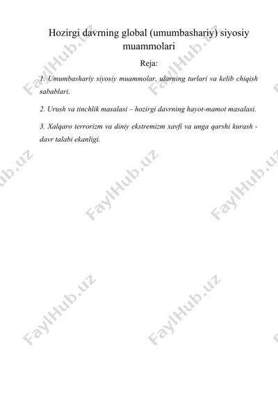 hozirgi davrning global (umumbashariy) siyosiy muammolari — DOC