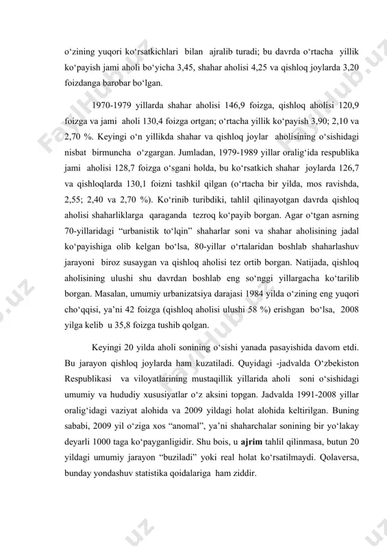 q aholisi jami aholi qishloq aholisi jami aholi qishloq aholisi 2008 y. 2009 y. o‘zbekiston respublikasi 20607,7 12305,2 27072,2 17374,0 131,4 141,2 27533,4 13297,4 4612,0 -4076,6 35,8 51,7 shu jumladan: qoraqalpog‘iston respublikasi 1270,6 660,3 1595,4 820,9 125,6 124,3 1615,7 801,1 20,3 -19,8 48,5 50,4 viloyatlar: andijon 1789,0 1214,3 2451,2 1734,3 137,0 142,8 2499,9 1161,0 48,7 -573,3 29,2 53,5 buxoro 1195,1 785,6 1566,1 1109,3 131,0 141,2 1588,8 972,0 22,7 -137,3 29,2 38,8 jizzax 792,2 566,4 1079,5 758,3 136,3 133,9 1098,3 577,6 18,8 -180,7 29,7 47,4 navoiy 682,0 401,3 829,0 501,2 121,5 124,9 839,3 422,6 10,3 -78,6 39,5 49,6 namangan 1551,8 960,5 2174,3 1368,0 140,1 142,4 2217,2 783,1 42,9 -584,9 37,1 64,7 samarqand 2200,9 1526,7 3003,4 2248,4 136,5 147,3 3061,6 1915,8 58,2 -332,6 25,1 37,4 sirdaryo 559,1 365,2 693,0 477,2 123,9 130,7 703,4 412,7 10,4 -64,5 31,1 41,3 surxondaryo 1332,0 1077,5 1992,1 1610,8 149,6 149,5 2033,8 1277,6 41,7 -333,2 19,1 37,2 toshkent …