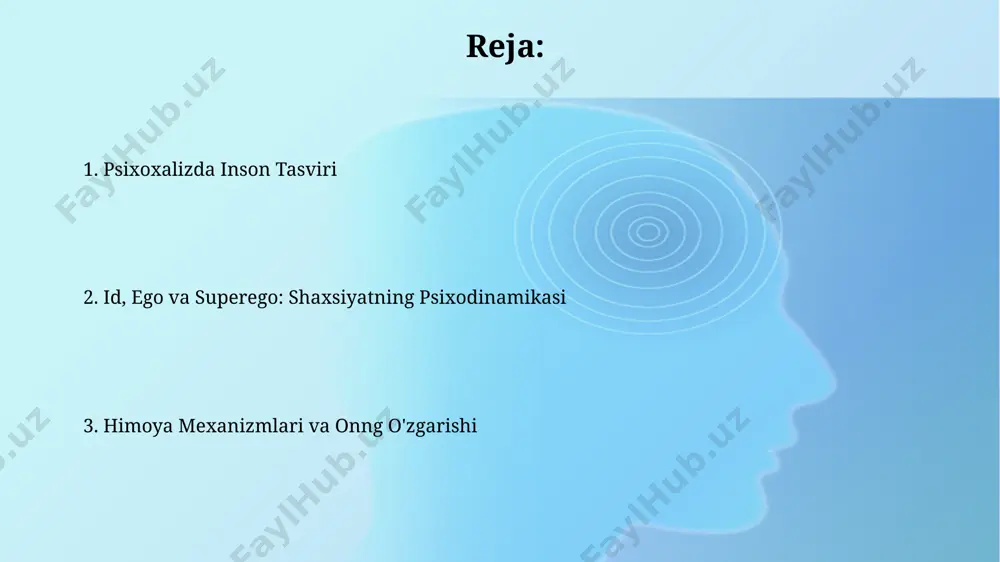 shlarida vena shahrida olib borgan tadqiqotlari ongsiz jarayonlarning inson xatti-harakatlariga 70% gacha ta'sirini ko'rsatgan. bu ong va ongsiz o'rtasidagi kuchli ziddiyatni ta'kidlaydi. bolalik tajribasi va shaxsiyat rivojlanishi jung nazariyasi boʻyicha, kollektiv ong arxetiplari (masalan, "ona" arxetipi) bolalik tajribalari orqali shakllanadi va insonga 12 yoshga toʻlganidan keyin ham taʼsir qiladi, shaxsning dunyoqarashiga taʼsir koʻrsatadi. oʻzbekistondagi psixologik tadqiqotlar shuni koʻrsatadiki, bolalikdagi jismoniy va emotsional etishmovchiliklarning 70% dan ortigʻi, shaxsning nevroz va psixosomatik kasalliklarga moyilligini oshiradi. psixoanlizning zamonaviy talqinlari zamonaviy psixoanlizda, 20-asrning oxiri va 21-asr boshlarida, masalan, aqsh va yevropa mamlakatlarida "o'z-o'zini tushunish" ga urg'u berilgan yangi yondashuvlar paydo bo'ldi. psixoanlizning ba'zi zamonaviy talqinlari, 3 ta asosiy shaxs tuzilmasi (id, ego, superego) ga qo'shimcha ravishda, insoniy munosabatlar va madaniy omillarni hisobga oladi. transfer va kontrtransfer o'tkazma va kontrtransfer o'rtasidagi munosabatlar 5 bosqichli psixoterapevtik jarayonning muhim qismi bo'lib, bemorda yashirin konfliktlarning aniqlanishiga yordam beradi. o'tkazma (transfer) va qarshi o'tkazma (kontrtransfer) tushunchalari 19-asr oxiri, avstriya, …