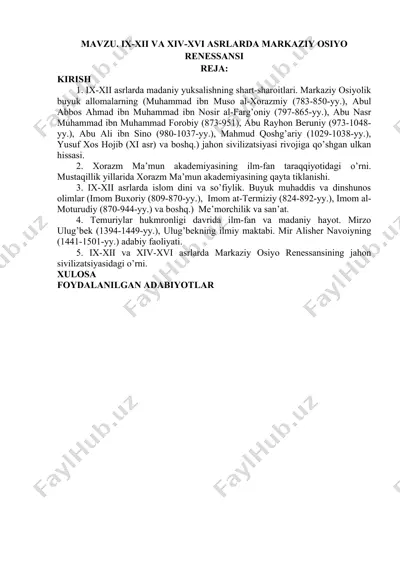markaziy osiyo renessansining tarixiy yuzlar — DOC