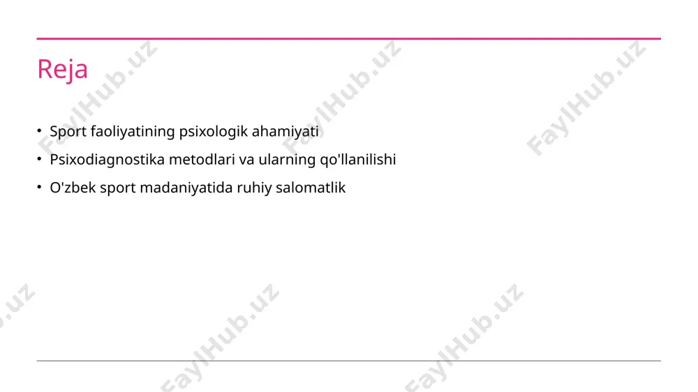 larining asosiy turlari va ularning o'ziga xosligi. 1 psixodiagnostika turlari psixodiagnostika sport faoliyatida turli metodlarni o'z ichiga oladi, jumladan, shaxsiy testlar, intervyular va kuzatishlar. har biri o'ziga xos maqsadga ega. 2 shaxsiy testlar shaxsiy testlar sportchilarning ruhiy holatini baholash uchun ishlatiladi. ular stress darajasi va motivatsiyani aniqlashda yordam beradi, shuningdek, rivojlanish imkoniyatlarini ko'rsatadi. 3 intervyular intervyular sportchilarning fikrlarini va hissiyotlarini chuqur o'rganish imkonini beradi. bu metod shaxsiy tajribalar va muammolar haqida ma'lumot to'plashda samaralidir. 4 kuzatishlar kuzatishlar sportchilarning faoliyatini real vaqt rejimida baholashga imkon beradi. ularning natijalari, jamoaviy o'zaro ta'sir va psixologik holatlarni aks ettiradi. sport faoliyatida psixodiagnostikani qo'llash: amaliy misollar. psixodiagnostika asoslari psixodiagnostika sport faoliyatida sportchilarning ruhiy holatini baholashda muhimdir, bu jarayon ularning kuchli va zaif tomonlarini aniqlashga yordam beradi. amaliy misollar o'zbekiston sportchilari uchun psixodiagnostik usullar, masalan, stressni boshqarish va o'z-o'zini baholash testlari natijalari yuqori natijalarga erishishga yordam beradi. o'zbek sport madaniyati o'zbek sport madaniyatida psixodiagnostika usullari qadimdan …