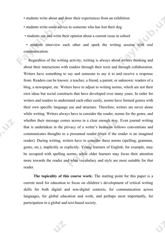 ls for both digital and non-digital contexts, for communication across languages, for global education and work, and perhaps most importantly, for participation in a global and text-based society. the aim of this research is mainly to make learners learner-centered, do reflective discussion, critical thinking, and problem solving. the aim of using strategies is to affect the learner’s motivational or affective state, or the way in which the learner selects, acquires, organizes, or integrates new knowledge explained. strategies are especially important for language learning, because they are tools for active, self-directed involvement, which is essential for developing communicative competence. avoiding simple methods or strategies, such kind of technics can help not only learners but also teachers how to learn the language easily, effectively and without any difficulties. the objectives of this research: today writing is accessible to most people, even very young learners, in their first language (l1) as well as …