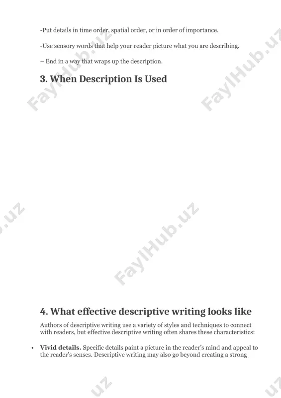 n descriptive writing techniques: 5.1. metaphors a metaphor is a descriptive technique that likens one thing to another. take a look at these examples of common metaphors: · my child is the light of my life. · he’s the black sheep of our family. · she’s a tornado that destroys everything in her path. by stating that one object is another, you’re saying they share certain traits. you aren’t saying they’re indistinguishable or that they’re actually the same object; you’re expressing that the reader will encounter these specific traits in a very similar way in both objects. 5.2. similes a simile is like a metaphor. and yes, that was a simile. just like a metaphor, a simile describes something by comparing it to something else. the difference between the two is that a simile uses the word “like,” “so,” “than,” or “as” to make the comparison. for example: · the …