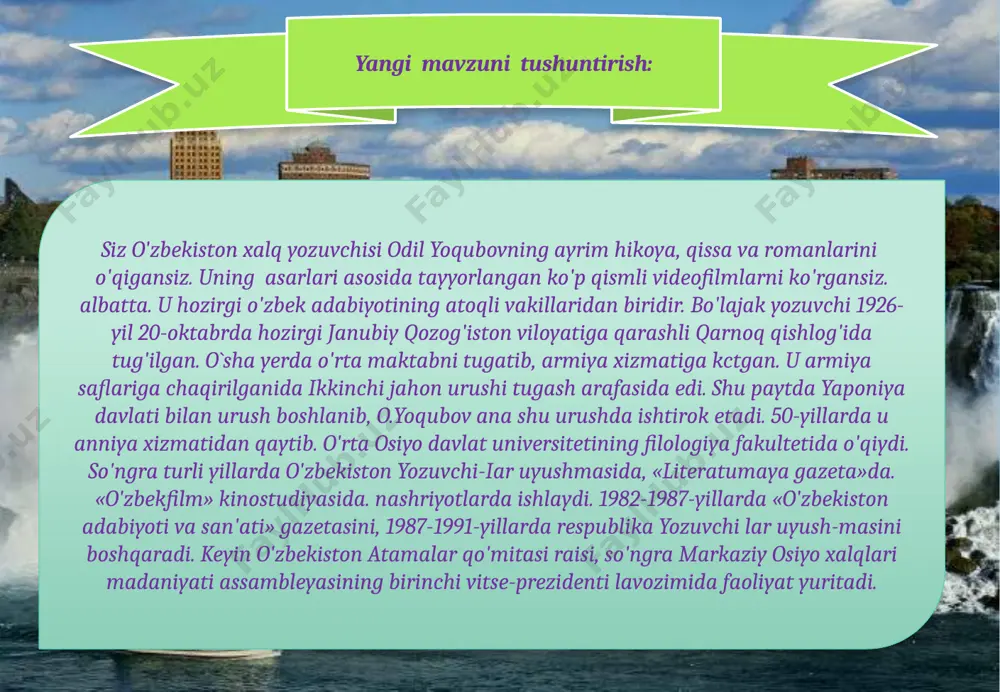 m.uz www.aim.uz samarqandga borsam men agar, ulug`bekni ko`rib qaytaman. u qon yig`lab turar har safar: men dardimni kimga aytaman?.. bag`rimda bo`y yetgan bo`z bolam, mergan bolam, lochin ko`z bolam... men dardimni kimga aytaman. sezmay qoldim. o`shanda chog`im, yulduzlarda ekan nigohim. bilmadim ne edi gunohim... men dardimni kimga aytaman. qancha g`amga botmagan edim, qancha g`amga botmagan edim, qancha og`u yutmagan edim... o`z bolamdan kutmagan edim... men dardimni kimga aytaman. tanim muzlab, goh tosh qotaman, men shox emas, axir, otaman. go`rimda ham o`ylab yotaman, men dardimni kimga aytaman?.. samarqandga borsam men agar, ulug`bekni ko`rmay kelmayman. u menga qon yig`lar har safar, men dardimni kimga aytaman! muhammad yusuf www.aim.uz image1.jpeg image2.jpeg image3.jpeg image4.jpeg image5.jpeg image6.jpeg image7.jpeg image8.jpeg image9.jpeg image10.jpeg image11.jpeg image12.jpeg image13.png /docprops/thumbnail.jpeg