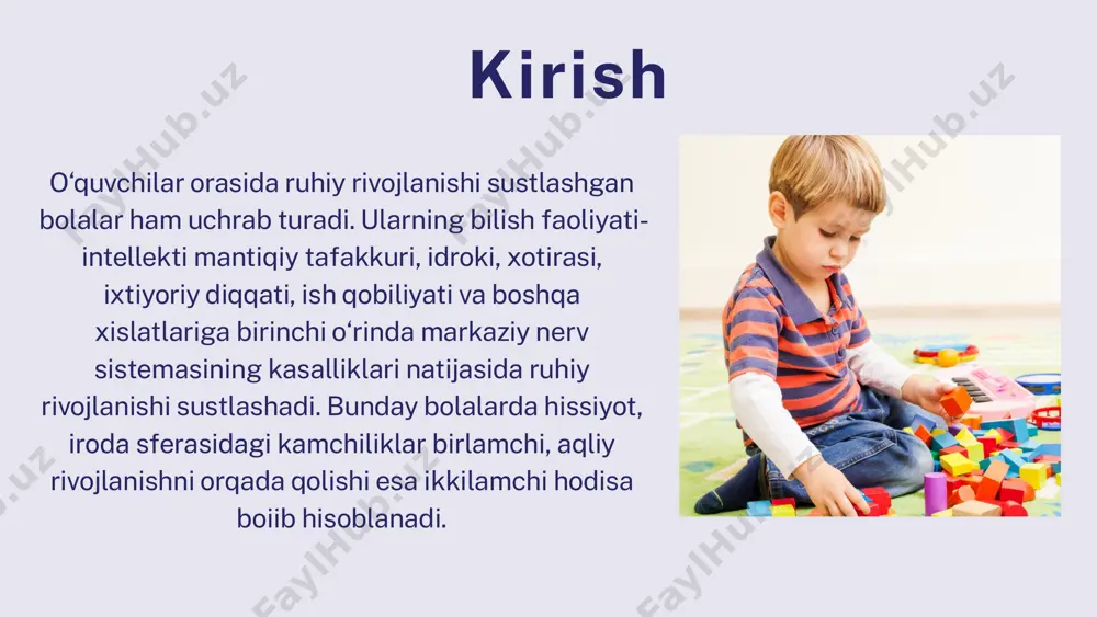 inga bo’lgan qiziqishlari ustunlik qiladi. o‘yinga bo’lgan qiziqishining ustunlik qilganligi va o‘qishda doimo, muntazam muvaffaqiyatsizlikka uchrab turishi natijasida bu bolalarda o‘qishga nisbatan salbiy munosabat shakllana boradi. o‘z-o‘ziga ishonmaslik hislari shakllanadi. aynan shu vaziyatda bolaning ota-onasi yoki unga biriktirilgan shaxs ko’mak berishi darkor. e’tiboringiz uchun tashakkur! psychology center image1.png image2.png image3.png image4.png image5.png image6.svg image7.png image8.svg image9.png image10.svg image11.png image12.png image13.png image14.svg /docprops/thumbnail.jpeg