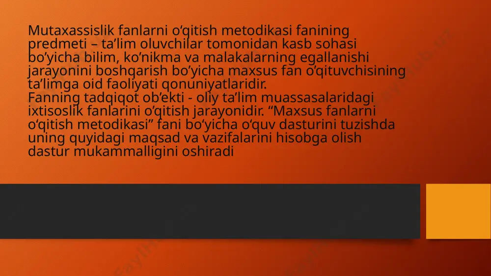 borotlar almashinib turish). 1. tashkiliy faoliyat aloqalari (o‘zaro birgalikdagi faoliyat). 2. kommunikativ aloqalar (muomala, munosabat). 3. boshqaruv va o‘z-o‘zini boshqaruv aloqalari. pedagogik jarayonning asosiy elementlari: maqsad, vazifa, vosita va natija. vosita keng mahnoda mazmun, shakl va usullarni o‘z ichiga oladi. pedagogik jarayonni harakatlantiruvchi kuchlar: qo‘yilgan talablar bilan tarbiyalanuvchi imkoniyatlari o‘rtasidagi ziddiyatlardir. xuddi shu qarama-qarshilik rivojlanish uchun asosiy manba bo‘lib xizmat qiladi o‘qitish metodikasiga qo‘yiladigan zaruriy talablarga quyidagilar kiradi: 1)aniqlik; 2)asoslanganlik; 3)rejalashtirilgan harakatning maqsad va vazifalarga mosligi; 4)qayta ishlab chiqishga yo‘nalganlik; 5)hayot bilan uyg‘unlik; 6) natijaviylik. yuqoridagi fikrlarni umumlashtirib aytganda, o‘qitish metodikasi o‘zida quyidagilarni aks ettiradi: - ta’limning maqsad va vazifalarini – ta’limiy, tarbiyaviy, rivojlantiruvchi, tashkiliy; - ta’limning qonuniyat va tamoyillarini; - ta’lim mazmunini; - ta’limni tashkil etishning asosiy va yordamchi shakllarini; - ta’limning umumiy va xususiy metodlarini; - o‘quv vositalari; - o‘qitish natijasini. image2.png image3.png image1.png /docprops/thumbnail.jpeg
