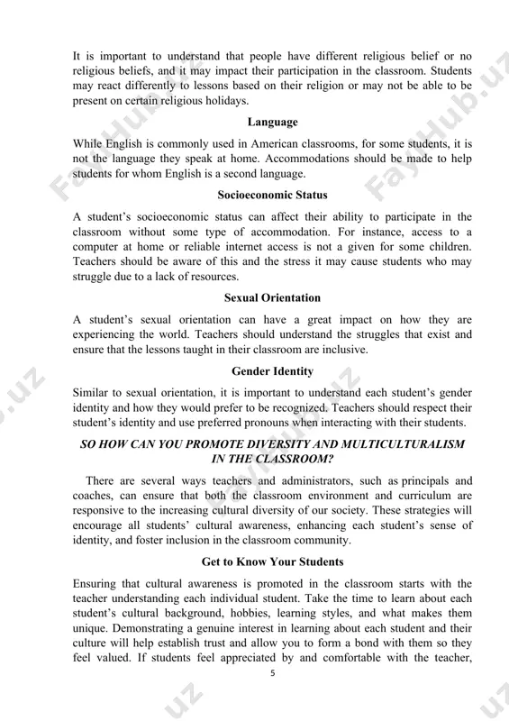 to know your students, teachers should also continue to maintain ongoing communication throughout the semester or school year. scheduling 1-on-1 meetings with students to “check in” every so often will allow you to consistently improve how accessible the classroom is to everyone. students can talk about whether they felt included in the classroom culture. this can help identify issues or ways to improve the overall experience. it’s also an opportunity to discuss their progress in the class and offer guidance on how they can improve, based on their individual needs as a student. acknowledge and respect every student it’s also important for students to celebrate and respect their own diverse backgrounds, as well as each other’s. when appropriate, teachers should encourage students to research and learn about their own ethnic and cultural backgrounds. this allows them to better understand their own culture as well as the differences and nuances with …