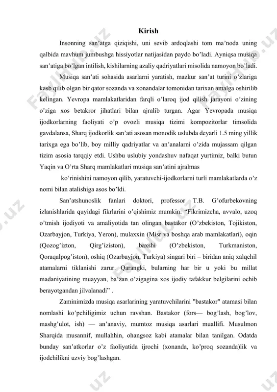 shan. bastakor (fors— bogʼlash, bogʼlov, mashgʼulot, ish) — anʼanaviy, mumtoz musiqa asarlari muallifi. musulmon sharqida musannif, mullahhin, ohangsoz kabi atamalar bilan tanilgan. odatda bunday sanʼatkorlar oʼz faoliyatida ijrochi (xonanda, koʼproq sozanda)lik va ijodchilikni uzviy bogʼlashgan. ushbu ijodiyot ham yaqin o’tmishimizda kompozitorlik ijodiyoti ta’siri ostida ham uzilib qolmadi. o’zbekistondagi milliy zabardast ijodkorlari sayi harakatlari tufayli ushbu ijod ham rivoj topdi. xususan to’xtasin jalilov, yunus rajabiylar qatorida komiljon jabborov ham ijodiy yutuqlari ancha qimmatlidir. komiljon jabborov hayoti yo’li o’zbekiston xalq artisti, atoqli sozanda va bastakor komiljon jabborovning nomi respublikamizdagina emas, boshqa qo’shni mamlakatlarda xam mashxurdir. kundalik xayotimizda muntazam yangrab kelayotgan uning mazmundor, jozibali qo’shiq va ashulalari, raqs kuylari, tinglovchilarga manzur. sozanda va bastakor o’zining betakror musiqa asarlari va nodir ijrochilik san’ati bilan respublikamiz milliy musiqa madaniyatining rivojlanishiga ulkan xissa qo’shib, xx asr o’zbek musiqasi tarixida yorqin iz qoldirdi. o’zbek xalq bastakorlaridan biri, o’zbekistonda xizmat ko’rsatgan artist, cholg’u ijrochiligida o’z ijro uslubini yaratgan …