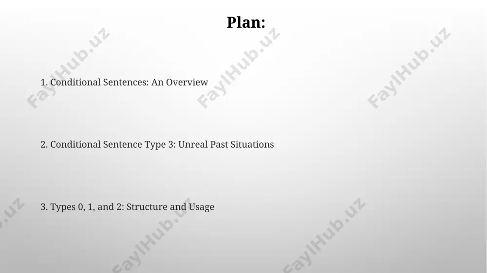 tual or invariable relationship between the two. conditional sentence type 0 type 0 conditionals, unlike other types, describe scientific facts or general truths. they always employ the simple present tense in both the 'if' clause and the main clause, creating a timeless and universal statement type 0 conditionals frequently use verbs representing actions or states that are always true, thus implying a universally applicable principle or natural law. examples include verbs like "be," "have," "contain," and actions with predictable, immediate results. conditional sentence type 1 type 1 conditionals, using "if" + present simple, describe real or highly probable future situations with a 90%+ likelihood of occurrence, resulting in a "will" + base verb outcome. the structure "if + present simple, ... will + base verb" in type 1 conditionals emphasizes the direct causal relationship between the condition (if-clause) and the consequence (main clause), representing a strong prediction. conditional sentence type …