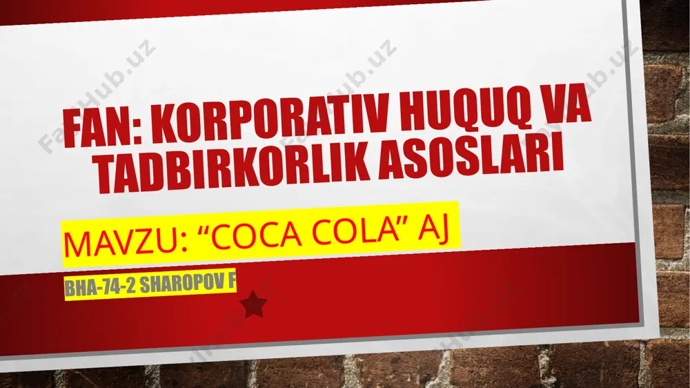 ayriya jamgʻarmasi „coca-cola“ jahondagi chiqindi generatorlaridan biri boʻlganligini maʼlum qilgan. undan keyingi oʻrinlarda esa, „pepsi“ va „nestle“ joylashgan 10 coca-cola - ko'p millatli ichimliklar korporatsiyasi. coca-cola asoschisi farmatsevt jon s. pemberton (1886). kompaniyaning bosh qarorgohi aqshning jorjiya shtatida joylashgan. coca-cola dunyodagi eng mashhur brendlardan biridir. kompaniya alkogolsiz ichimliklar va siroplarni sotish, ishlab chiqarish va tarqatishga ixtisoslashgan. shuningdek, coca-cola 200 ta davlatda faoliyat yuritadi. u butun dunyo bo'ylab eng keng tarqalgan ichimliklar tarqatish tizimlaridan birini taqdim etishi mumkin. coca-cola kompaniyasi ijtimoiy va ekologik muammolarni hal qilishga sodiqdir. bu turli korporativ ijtimoiy mas'uliyat dasturlari va barqarorlik tashabbuslari orqali. 2022 yilda kompaniya yaxshi moliyaviy ko'rsatkichlarga ega. ularning sof daromadlari 11% ga, organik daromadlari esa 16% ga o'sdi. ushbu rekord bilan coca-cola butun dunyo bo'ylab topishingiz mumkin bo'lgan eng kuchli brendlardan biri ekanligini aytishimiz mumkin. coca-cola'ning kuchli, zaif tomonlari, imkoniyatlari va tahdidlarini ko'rib chiqish muhim, chunki ular kompaniya faoliyatiga ta'sir qilishi mumkin. shuningdek, u …