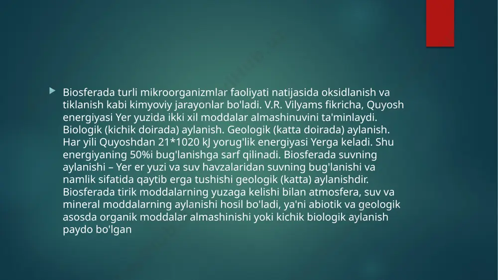 turli kengliklardagi havo massalarining almashinishi yuzaga keladi. shuningdek, atmosferada havo vertikal va gorizontal yoʻnalishlarda aralashib turadi. troposferada suv bugʻlari va changlar koʻp boʻlgani uchun tuman, bulut hosil boʻladi, yogʻin yogʻadi, momaqaldiroq va turli-tuman ob-havo hodisalari roʻy beradi. shamol tezligi har kilometr balandlikda 2 m/s orta boradi va yoʻnalishi oʻngga burila boshlaydi. tropopauza ostida shamolning eng yuqori tezligi sekundiga 15 – 20 m ga, baʼzan soatiga 500 – 600 km gacha yetadi. troposferada a yer sirti bilan ishqalanadigan qatlamning qalinligi 1,0 – 1,5 km. bu qatlamda meteorologik elementlar sutka davomida koʻp oʻzgaradi. qatlamning 50 – 100 m balandlikkacha boʻlgan pastki qismida issiqlikning turbulent oqimlari, suv bugʻi va turbulent ishqalanish kuchlari oʻzgarmas deb hisoblanadi. chegara qatlamning yuqorisida turbulent ishqalanish kuchlari juda kichik boʻlib, shu ba-landlikdan erkin atmosfera boshlanadi. troposferadan stratosfera qatlamiga oʻtishdagi oraliq qatlam tropopauza deb ataladi. tropopauza balandligi 17 km dan (ekvator ustida) 9 km gacha (qutb ustida) oʻzgaradi. tropopauzadan yuqorida …