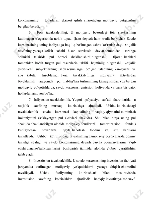 hbu ko‘rinishi bir qator namoyon bo‘lish turlariga ega; yangi soliq to‘lovlarini kiritilishi ehtimoli; joriy soliq to‘lovlarini kiritilishi ehtimoli; joriy soliq to‘lovlarini kiritilishi ehtimoli; alohida soliq to‘lovlari va soliq kreditining yetkazib berish shartlari va muddatlarining o‘zgarishi; joriy soliq imtiyozlarining bekor qilinishi ehtimoli. savdo korxonasi uchun mutlaqo maqbul bo‘lgan holda (bu to‘g‘risida zamonaviy fiskal amaliyot dalolat bsradi) u savdo korxonasi xo‘jalik faoliyatining natijalariga sezilarli salbiy ta’sir ko‘rsatadi. 10. to‘lovga noqobillik tavakkalchiligi. ushbu tavakkalchilik asosan savdo korxonasining faoliyati bilan rivojlanadi uning yuzaga kelish sababi aylanma aktivlar quvvatliligining past darajasi; pul vositalarni ularning oqimini rejalashtirish sharoitidagi tushum va sarf qilinish davrlarining o‘zaro mos kelmasligi; investitsion resurslarning o‘zgarmas hajmi sharoitida ipvestitsion resurslarnipg o‘zgarmas hajmi sharoitida investitsion operatsiyalarning rejadagi hajmining olib ketishi va shu kabilar bo‘lib hisoblanadi. o‘zining moliyaviy oqibatlari bo‘yicha xo‘jalik tavakkalining ushbu ko‘rinishi savdo korxonasi bankrotligi to‘g‘risida ish ochilishiga olib kelishi mumkin va shuning uchun ham u eng xavfli tavakkallarga tegishlidir. 11. moliyaviy mustahkamlikni …