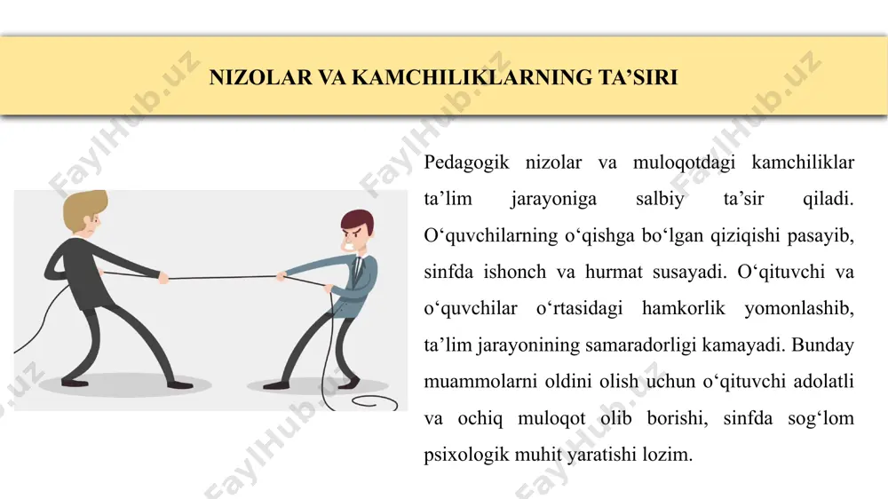 oʻqituvchining muloqotga kirishida uchraydigan pedagogik nizolar, kamchiliklar ularning oldini olish yoʻllari - Page 5