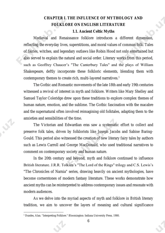 ate rich, multi-layered narratives.1 the gothic and romantic movements of the late 18th and early 19th centuries witnessed a revival of interest in myth and folklore. writers like mary shelley and samuel taylor coleridge drew upon these traditions to explore complex themes of human nature, emotion, and the sublime. the gothic fascination with the macabre and the supernatural often involved reimagining old folktales, adapting them to the anxieties and sensibilities of the time. the victorian and edwardian eras saw a systematic effort to collect and preserve folk tales, driven by folklorists like joseph jacobs and sabine baring- gould. this period also witnessed the creation of new literary fairy tales by authors such as lewis carroll and george macdonald, who used traditional narratives to comment on contemporary society and human nature. in the 20th century and beyond, myth and folklore continued to influence british literature. j.r.r. tolkien’s "the lord of the …