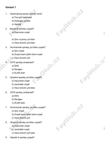 infektsion kasalliklar test savollari — DOCX