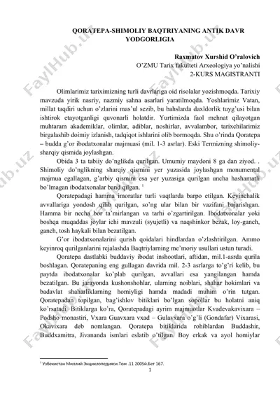 qoratepa-shimoliy baqtriyaning antik davr yodgorligia — DOCX