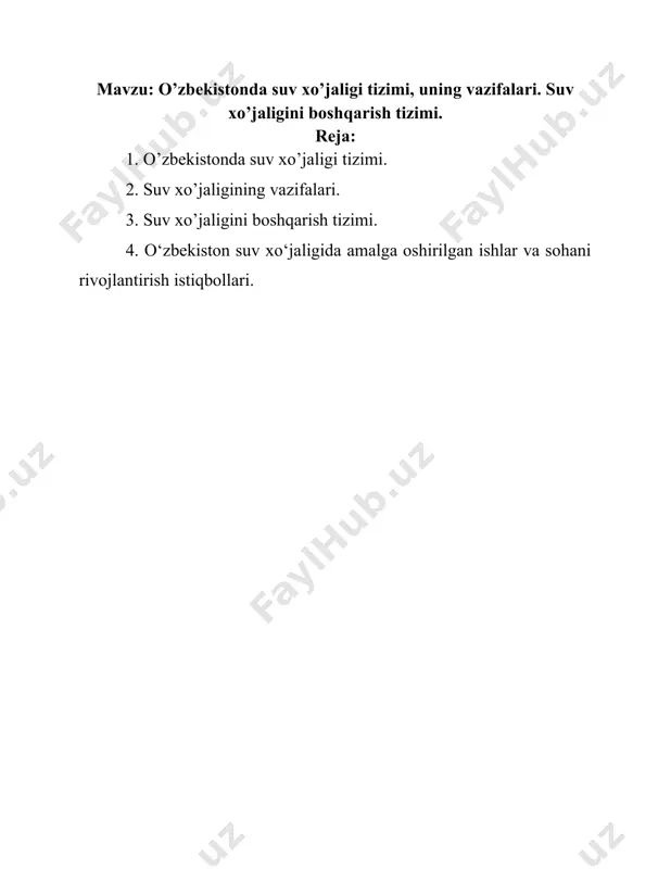 an). kelgusida vaziyat faqat yomonlashadi. mavjud suv resurslaridan foydalanishning asosiy muammosi – qishloq xo‘jaligida suv resurslarini yetkazib berish va iste'mol qilishda ulardan samarasiz foydalanish. ko‘rsatib o‘tilgan muammo institutsional, texnologik va kadrlarga oid sabablarga ega. o‘zbekiston suv xo‘jaligining asosiy institutsional muammolari – suv iste'molchilari (avvalo, agro ishlab chiqaruvchilar va aholi tomonidan), suv infratuzilmasi uchun mas'ul bo‘lgan shaxslar va tashkilotlar tomonidan suvdan samarali foydalanish bo‘yicha ta'sirchan rag‘batlarning yo‘qligi, shuningdek sohaning yetarli darajada moliyalashtirilmasligi. qishloq xo‘jaligi ishlab chiqaruvchilari uchun suv yetkazib berish bo‘yicha asosiy xarajatlar davlat budjetidan qoplanadi. qishloq xo‘jaligi ishlab chiqaruvchilarining suv yetkazib berish bo‘yicha to‘lovlari uning iste'moli hajmi bilan to‘g‘ridan to‘g‘ri bog‘lanmagan. ularning miqdori samarali va tejamkor suv iste'molini rag‘batlantirish uchun yetarli emas. shu kunga qadar agrar sohani suv bilan ta'minlashni boshqarishda, umuman butun qishloq xo‘jaligida bo‘lgani kabi ma'muriy (bozorga oid bo‘lmagan) usullar hukmronlik qildi. shu paytgacha suv taqsimlashning asosiy vositalarini ixtiyoriy tarzda tayinlanadigan kvotalar hamda ekinlarning mahsulotga oid tarkibi ustidan …