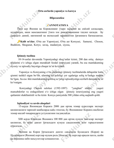 orta asrlarda yaponiya va koreya — DOCX