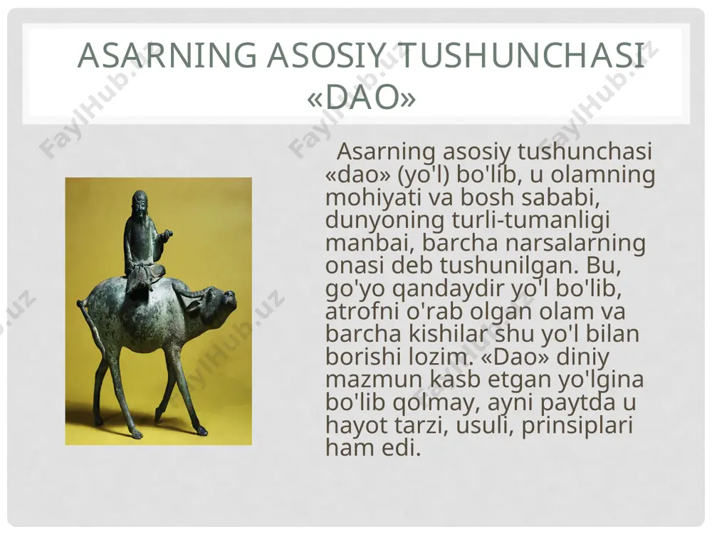 g rasmiylari - "bulutli ustozlar" (qanday qilib "samoviy ustozlar" chjan daolin bilan o'xshashlikni eslay olmaysiz) va oxir-oqibat u bo'sh qabrni qoldirib, osmonga ko'tarildi. ammo "tarixiy eslatmalar" ga qaytsak (mening fikrimcha, ushbu fundamental asarni "eslatmalar" deb atash unchalik muvaffaqiyatli ixtiro emas. kitob dastlab "buyuk tarixchi kitobi" yoki hatto "buyuk tarixchilarning kitobi" deb nomlangan, sima tsianning otasining irodasini bajarish va uning vazifasini inobatga olgan holda. ushbu asarni tuzishda uning roli). "xuang lao" nomi bizga daosizmning birinchi asoschisi - imperator xuang dining ismini aytganligi sababli, ushbu matnda uning barcha muhim eslatmalarini ko'rib chiqamiz: 5 ta imperatorga bag'ishlangan "tarixiy eslatmalar" ning birinchi juanida (bobida) xuang di bolaligidanoq juda qobiliyatli bo'lganligi aytiladi. o'sha paytda afsonaviy imperator shennong avlodlarining hukmron uyi zaiflashdi va ular xalqni qiynagan zxuou shahzodalarining nizosiga dosh berolmadilar. undan keyin: u (xuang-di) qurol ishlatishni o'rgatishni boshladi va shu bilan harbiy yurishlar bilan uni tanimaganlarni (so'zma-so'z aytganda, unga sovg'a olib kelmaganlarni) jazoladi, so'ngra barcha …