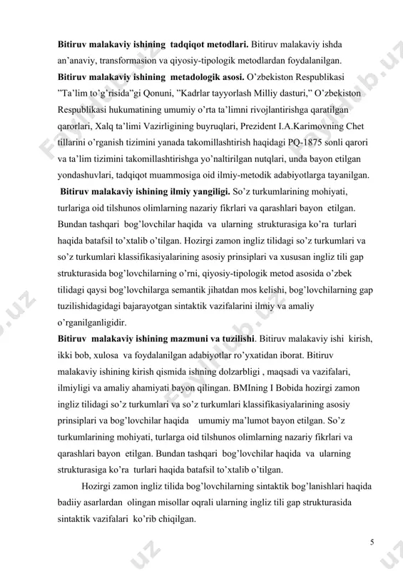 iplari ma’lumki, til kishilik jamiyatida fikr almashish quroli sifatida xizmat qiladi. kishilarga fikr almashish imkoniyatini yaratib berish uchun har bir til ma’lum miqdordagi grammatik vositalarga ega bo’lish kerak. bunday jarayon grammatika yordamida, yani gap orqali amalga oshadi.gap esa ma’no va grammatik jihatdan bir-biri bilan bog’liq bo’lgan so’zlardan tashkil topadi. tilning grammatik qurilishi o’z kategoriyalari va birliklariga ega. bular so’z formalari, so’z birikmalari va gaplardir. grammatika ikki qismdan iborat: morfologiya va sintaksis. morfologiyada so’z turkumlari, ularning kategorial va nokategorial formalari o’rganiladi.sintaksis nutqning grammatik tuzilishi haqidagi ta’lim bo’lib, so’z birikmasi, gap va undan yirik bo’lgan birliklarni o’z ichiga oladi. morfologiya grammatikaning bir qismi bo’lib, so’z turkumlari nazariyasi haqidagi ta’limdir. so’zlarni so’z turkumlariga ajratish nazariyasining prinsiplari quyidagilar: 1) so’z turkumlarining kategorial belgilari; 2) so’zlarni turkumlarga ajratish prinsiplari; 3) turli tillarda so’z turkumlari; so’z turkumlarining morfolgik belgisi deganda, so’zlarga xos bo’lgan grammatik kategoriyalar, mazkur so’zlarga xos forma yasovchi, so’z uzgartuvchi affiksal morfemalar tushuniladi. so’z …