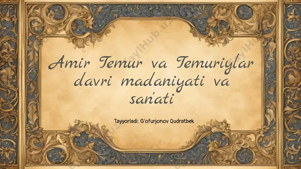b, madaniyat va san'atni rivojlantirishda muhim rol o'ynagan. madaniyati va san'atga ta'siri bo'yicha, temur bog'lari me'morchilik, landshaft dizayni va bog'dorchilik sohalarida yangi yondashuvlarni joriy qilgan. ular o'z davrining estetik va texnik yutuqlarini aks ettirgan, shuningdek, madaniyatlararo aloqalarni kengaytirgan. 1 2 3 temur bog'larining arxitekturasi temur bog'larida simmetriya va geometrik tartib asosiy xususiyatdir, suv manbalari va bezaklar bilan uyg'unlik ta'minlangan. bog'lar ichida devorlar, pavilyonlar, fontanlar va ustunlar bor, ular estetik va funksional rol o'ynaydi, geometrik naqshlar bilan bezatilgan. temur bog'larining madaniyatga ta'siri zamonaviy arxitektura va landshaft dizaynida ko'rinib turadi, ular tarixiy va zamonaviy ahamiyatga ega. 01 02 03 mirzo ulug'bek va ilm-fan ulug'bek astronomiya va matematika sohasida katta yutuqlarga erishdi. uning astronomik observatoriyasi va jadvali yevropa va osiyo ilm-faniga ta'sir etdi. samarqanddagi observatoriya zamonaviy astronomik asboblar bilan jihozlangan, yulduzlar taqvimlari va astronomik prognozlar ishlab chiqildi. ulug'bek algebra va trigonometriya rivojiga katta hissa qo'shdi, madaniyat va ilm-fan rivojiga e'tibor qaratdi, temuriylar davri …