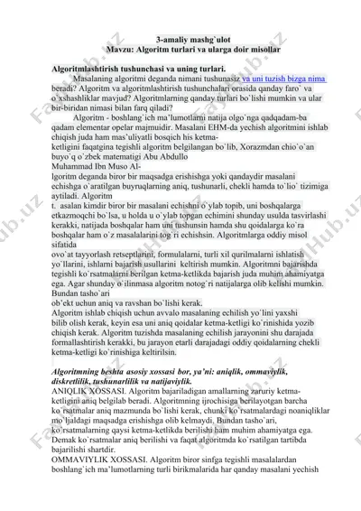 algoritm turlari va ularga doir misollar — DOCX