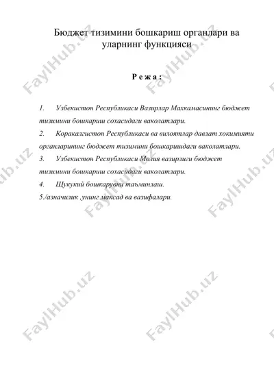 бюджет тизимини бошкариш органлари ва уларнинг функцияси — DOC
