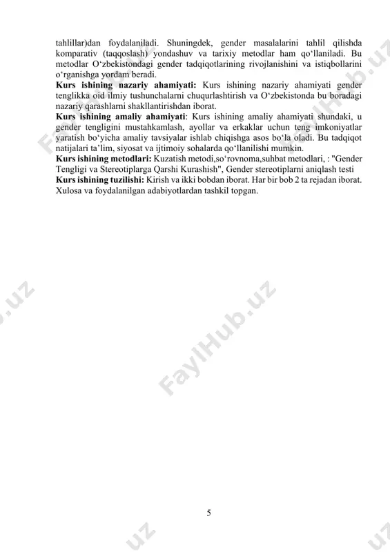 yili insonning shaxs sifatida paydo boʻlishiga toʻsqinlik qiladigan barcha ijtimoiy toʻsiqlarni oʻrganish, bartaraf etish, shuningdek, hayotning barcha sohalarida erkaklar va ayollar shaxsiyatini anglash uchun teng ijtimoiy imkoniyatlarni yaratishdan iborat . gender tengligi konsepsiyasini tanqid qiluvchilar asosiy postulatlarni keltirib, tenglik tushunchasi hamma uchun teng imkoniyatlar berishdir, ammo, hamma uchun teng imkoniyatlar yarailishini deyarli imkonsiz deb bilishadi, jumladan, s.v. savelev oʻz intervyusida: "erkak va ayol birbiridannafaqat fiziologik, balki ruhiy jihatdan ham farq qiladi" va shuning uchun"tenglik" haqida gap borganda "hech qanday savol boʻlishi mumkin emas" va jamiyaterkaklarni ayollar sevadigan ishlariga (doʻkonlarga borish, kiyim-kechak sotib olish,yuzlarini kosmetika bilan bezash, bolalarga gʻamxoʻrlik qilish, uyni shinam qilish)majbur qilsa ular baxtli boʻlolmaydi, ayol, oʻz navbatida, jamiyat uni faqat erkaklar ishini: oʻtin kesish, mashinalarni ta’mirlash, buldozer haydash" ishlarini bajarishga majbur qilsa baxtli boʻlmaydi, dega.. shunga oʻxshash bir qator sotsiologlarning qarashlarida zamonaviy jamiyatda psixika, xulq-atvor motivlari, fikrlash uslubi jinsga bogʻliq, degan fikr hukmronlik qilmoqda, jumladan tenglik tushunchasini tanqidqiluvchilardan …