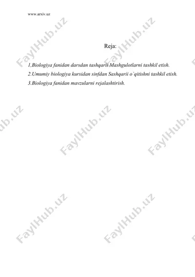 biologiyadan sinfdan va maktabdan tashqari mashgulotni tashkil etish — DOC