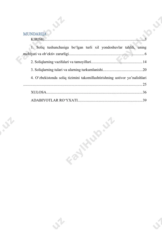 a tadbirkorlikka yanada keng yo‘l ochib berish hisobidan oldinga yurishdir”. 2015-yilda ijtimoiy-iqtisodiy rivojlantirish yakunlari va 2016-yilga m0‘ljallangan iqtisodiy dasturining eng muhim ustuvor yo‘nalishlariga bag‘ishlangan vazirlar mahkamasining kengaytirilgan majlisidagi ma’ruzasi. 16.01.2016 y. www.uza.uz ] davlatimiz rahbari boshchiligida butun dunyoda tan olingan iqtisodiy taraqqiyotning ' o’zbek modeli” ishlab chiqildi va hayotga joriy etildi. asta-se- kinlik bilan bozor iqtisodiyotiga xos bo'lgan munosabatlar rivojlana boshladi. bu esa barcha tarmoqlarda bo’lgani kabi iqtisodiyot tarmoqlarida, shu jumladan soliq sohasida keskin o'zgarishlar bo'lishini taqozo etdi. shundan keyin mamlakatimizda uzoq yillarga mo'ljallangan soliq siyosati ishlab chiqildi va hozirgi kunga kelib ancha samarali soliq siyosati yuritilmoqda. buni birinchi prezidentimiz i.a. karimovning quyidagi so'zlaridan ko'rishimiz niumkin: “2013-yilda iqtisodiyot sohasidagi soliq yuki 21,5 foizdan 20.5 foizga. jismoniy shaxslar uchun daromad solig'ining eng kam stavkasi 9 foizdan 8 foizga tushirilganiga qaramasdan, davlat budjeti yalpi ichki mahsulotga nisbatan 0,3 foiz profitsit bilan bajarildi”[footnoteref:2]. [2: karimov i.a.. 2014 yil yuqori o’sish sur’atlari bilan rivojlanish, …