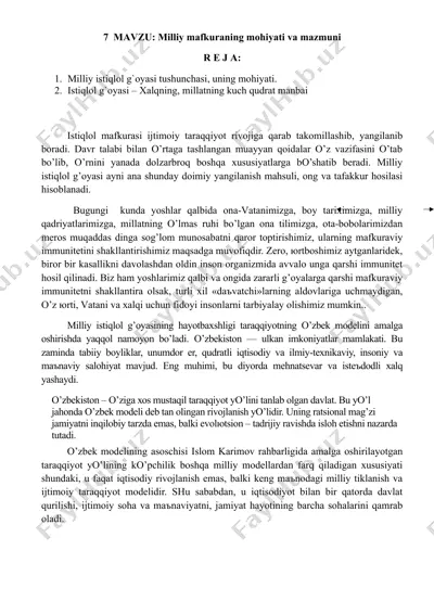 milliy mafkuraning mohiyati va mazmuni — DOC