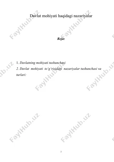 davlat mohiyati haqidagi nazariyalar — DOC