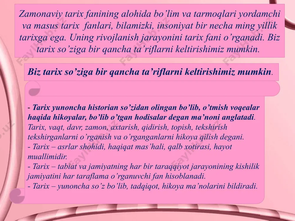 ib, jahonga tanitgan ham geradotdir, xvii – xviii asrlardayoq rus imperatorlari geradotning “skiflar” asarini juda katta qiziqish bilan о‘qishgan va juda kо‘p nushalarda tarjima qilishga buyuruq berishgan. natijada, asar bir necha marta tarjima qilinib, qayta-qayta nashr etiladi geradotning tо‘qqiz tо‘mli tarix asarining har biri yuz ellik va undan ortiq hikoya, rivoyat va о‘ziga xos tarixiy novellalarni о‘z ichiga oladi. gerodot tug‘ilgan о‘lka tarixiy sarguzashtlarga boy edi. bunday tarixiy voqealarni kо’p eshitgan gerodot keyinchalik haqli ravishda tarixiy hikoyalar ijodkori bо’lib, qoladi. gerodotning ona shahri galikarnos hokimi lagdimid qarshi kо’tarilgan isyonda paniasid bilan bostiriladi. geradot esa mamlakatdan quvg’in qilinadi. shundan sо’ng bо’lajak tarixchi osiyo bо’ylab safarga chiqishga qaror qildi. geradot qora dengiz qirg’oqlari bо’ylab safardaligida olviya shahri va ularga yaqin joylashgan skiflar haqida qiziqarli ma’lumotlarni eshitadi. polibiy. eramizdan avvalgi ii asrning ikkinchi yarimida polibiy “umumiy tarixni” yozgan. unda eramizdan avvalgi 264-146 yillardagi voqealar bayon qilingan. uning bu asari ilmiy tadqiqotdir. polibiy grek …