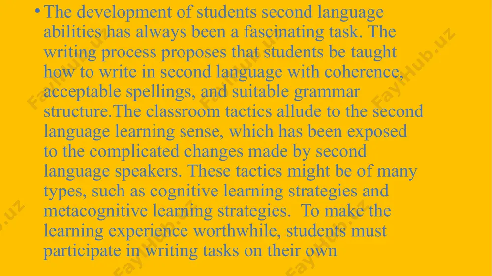 hs, and whole texts. it is also an excellent approach to supplement other skills: for example, writing tasks can assist you in testing your listening comprehension or analyzing reading materials. writing also allows you to practice expressing yourself in your target language. it is analogous to speaking in this manner; both are useful talents. however, there is a significant difference when it comes to writing. writing is a cognitive activity that involves neuropsychological and physical processes as well as the use of writing systems to arrange and convert human thoughts into enduring human language representations. a writing system is dependent on many of the same semantic elements as the language it represents, such as lexicon and syntax, with the addition of a phonology and morphological system. nonetheless, written language can take on qualities that are unique from those seen in spoken language.this action produces a succession of physically inscribed, mechanically …