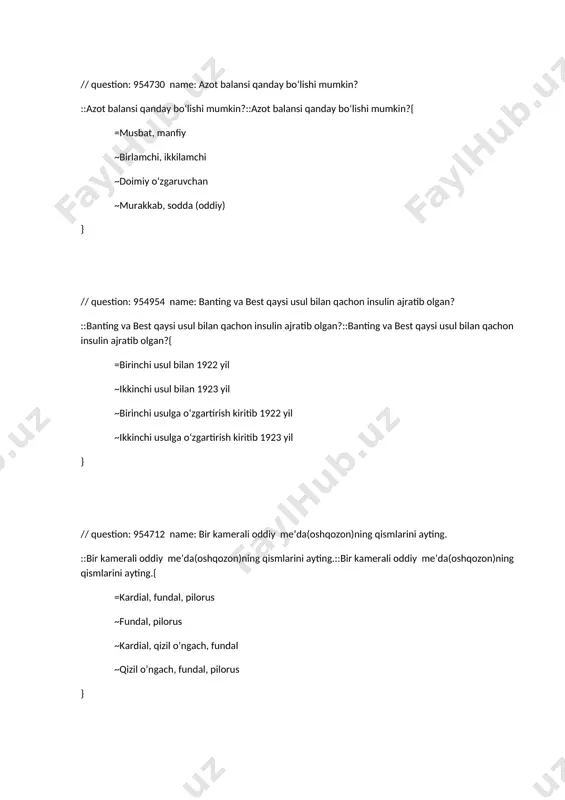 a 6-9 kundan to 11-13 kunga o‘zgarish bilan } // question: 954884 name: bosh miya po‘stlog‘ida shartli refleks markazi bilan bir qatorda boshqa ... ::bosh miya po‘stlog‘ida shartli refleks markazi bilan bir qatorda boshqa ...::bosh miya po‘stlog‘ida shartli refleks markazi bilan bir qatorda boshqa markaz kuchli qo‘zg‘alganda qanday tormozlanish kuzatiladi?{ =tashqi tormozlanish; ~shartsiz va shartli tormozlanish; ~tashqi va chegaradan chiqqan tormozlanish; ~chegaradan chiqqan tormozlanish } // question: 954882 name: bosh miya yarim sharlari po‘stlog‘ida qanday tormozlanishlar bo‘ladi? ::bosh miya yarim sharlari po‘stlog‘ida qanday tormozlanishlar bo‘ladi?::bosh miya yarim sharlari po‘stlog‘ida qanday tormozlanishlar bo‘ladi?{ =shartsiz va shartli tormozlanish tormozlanish; ~tashqi va chegaradan chiqqan; ~tashqi tormozlanish; ~chegaradan chiqqan tormozlanish } // question: 954880 name: bosh miya yarim sharlari po‘stlog‘ining qo‘zg‘alishi nimaga olib keladi? ::bosh miya yarim sharlari po‘stlog‘ining qo‘zg‘alishi nimaga olib keladi?::bosh miya yarim sharlari po‘stlog‘ining qo‘zg‘alishi nimaga olib keladi?{ =shartli reflekslarning hosil bo‘lishiga; ~shartsiz va shartli tormozlanish; ~qo‘zg‘alish va tormozlanish; ~shartli reflekslarning …